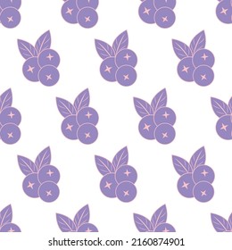 Seamless pattern with bilberry in pastel color. Icon blueberries in white background. Summer background with wild berries. Design for print wrapping paper, fabric, packaging. Vector illustration