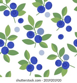 Seamless pattern with bilberry plants on white background