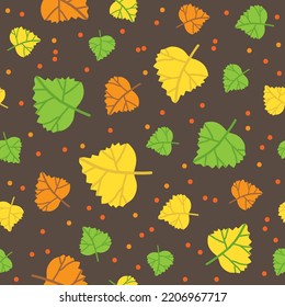 Patrón sin foco con hojas de otoño de abedul sobre fondo oscuro. Ilustración vectorial. Elemento de diseño plano para banner, papel de pared, papel de envoltura, tela.