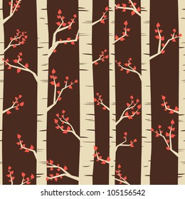 Seamless pattern with birch trees in autumn.