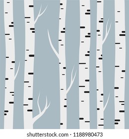 seamless pattern with birch trees. Design element for wallpapers, web site background, baby shower invitation, birthday card, scrapbooking, fabric print etc. Vector illustration.