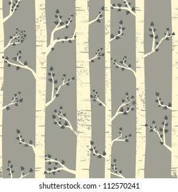 Seamless pattern with birch trees. Grunge texture easy to remove.