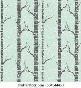 Seamless pattern with birches in winter. snow