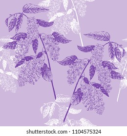 Seamless Pattern with Bird Cherry. Sketches of spring flowers. Vector Illustration