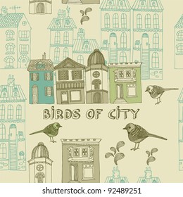  seamless pattern with bird and city