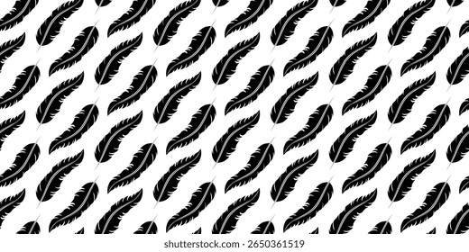 Seamless pattern Bird Feather black silhouett