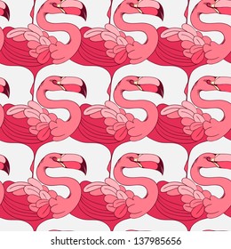 seamless pattern with bird flamingo on white background