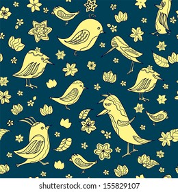 Seamless pattern with bird and flowers