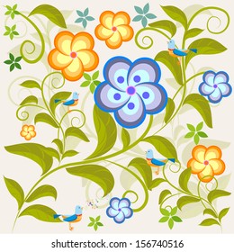 A seamless pattern of bird and flowers