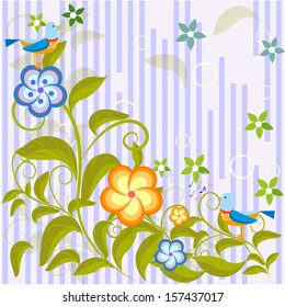 A seamless pattern of bird and flowers