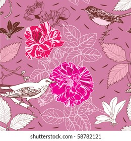 seamless pattern with bird and flowers