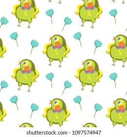 Seamless pattern of bird and flowers. Use for your Design,  gift box, textiles, cover of notebook, wall-paper. Objects are isolated on white background. Colorful hand drawn vector stock illustration.