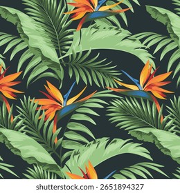 Seamless pattern with bird of paradise
