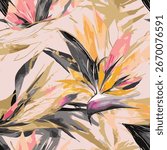seamless pattern Bird of Paradise Flower