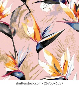 seamless pattern Bird of Paradise Flower