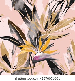 seamless pattern Bird of Paradise Flower