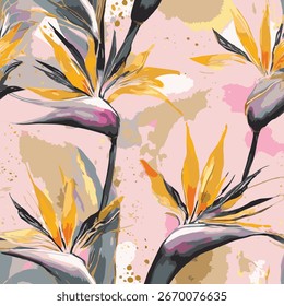 seamless pattern Bird of Paradise Flower