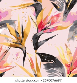 seamless pattern Bird of Paradise Flower