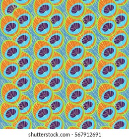 seamless pattern Bird peacock feather on a blue  vector illustration
