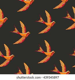 seamless  pattern bird Tattoo style