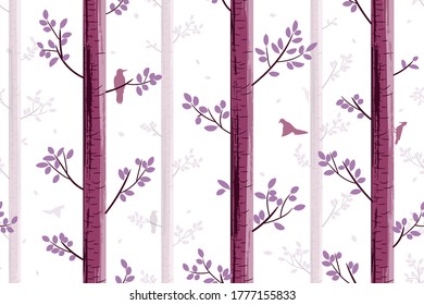 Seamless Pattern With Bird In Tree