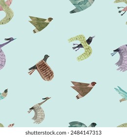 Seamless pattern. Bird, watercolor vector illustration. 