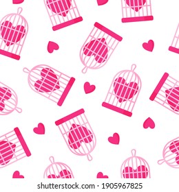 Patrón inmaculado de pájaro y corazón para la boda o el Día de San Valentín. Diseño aislado de vectores de dibujos animados para papel de paredes, papel de envoltura, textiles, etc.