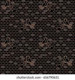 Seamless pattern with birds against a brick wall