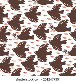 Seamless pattern with birds and autumn leaves. Great for fabric, textile, wrapping paper. Vector Illustration