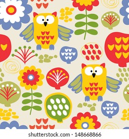 Seamless pattern with birds. Background with many details