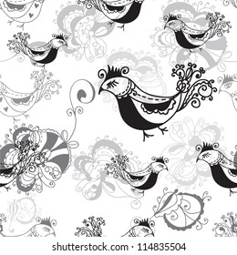 Seamless pattern with birds black and white design