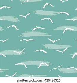 Seamless pattern. Birds. Blue background.