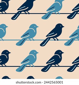 seamless pattern birds blue illustration