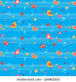 seamless pattern with birds and butterfly. Can be used for wallpaper, pattern fills, web page background, surface textures.
