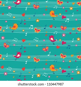 seamless pattern with birds and butterfly. Can be used for wallpaper, pattern fills, web page background, surface textures.