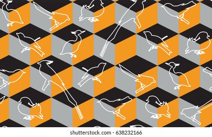 Seamless pattern with birds can be used as background, fabric print, texture, wrapping paper, web page backdrop, wallpaper. Vector illustration.