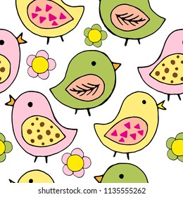 seamless pattern with birds, cartoon