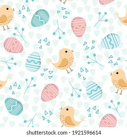 Seamless pattern with birds in cartoon style, linear art. Doodle