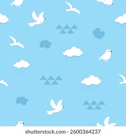 Seamless pattern birds and clouds vector