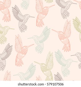 Seamless pattern with birds colibri. Texture for textile, clothing, template for greeting cards, web design.