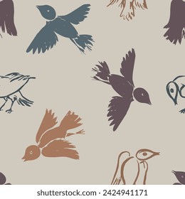 Seamless pattern. Birds. Color print.