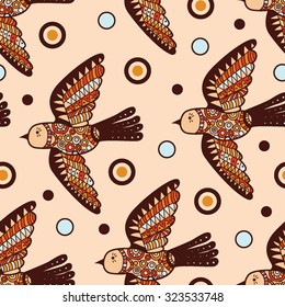 Seamless pattern with birds. Colorful texture.
