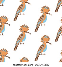 seamless pattern with birds. Cute cartoon colorful characters. Natural vector background. 
