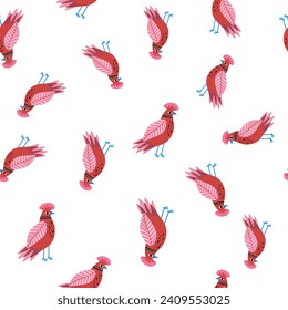 Seamless pattern with birds. Decorative flowers. Pattern with stylized birds. Vector, Flat style.