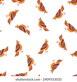 Seamless pattern with birds. Decorative flowers. Pattern with stylized birds. Vector, Flat style.