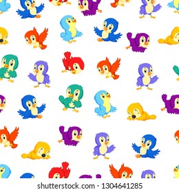 Seamless pattern with birds different color and activities