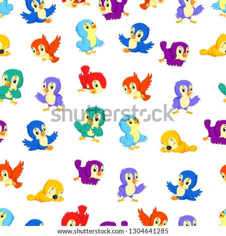 Seamless pattern with birds different color and activities