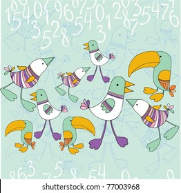 seamless pattern with birds and digits