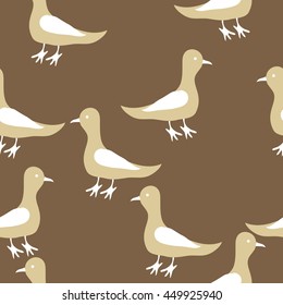 Seamless pattern of birds, doodles,  object, . Hand drawn.