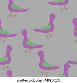 Seamless pattern of birds, doodles,  object, . Hand drawn.